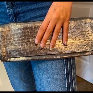 NORDSTROM Silver Embossed Leather Clutch